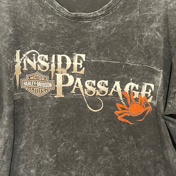 Harley Davidson Inside Passage Crab Graphic T Shirt Black Acid Wash Mens XL - Picture 2 of 9